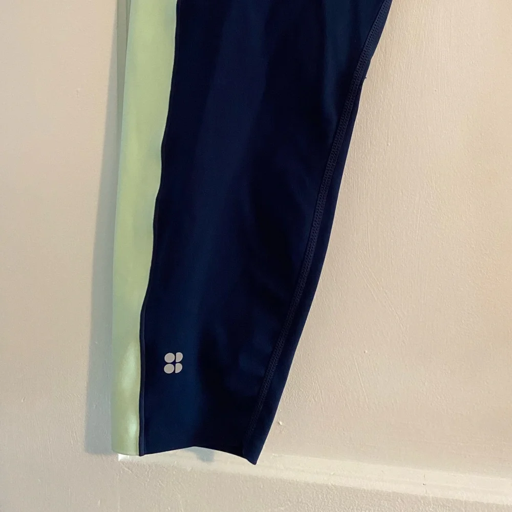 Sweaty Betty Power 7/8 Length Colorblock Workout Leggings Blue Green Size XL
